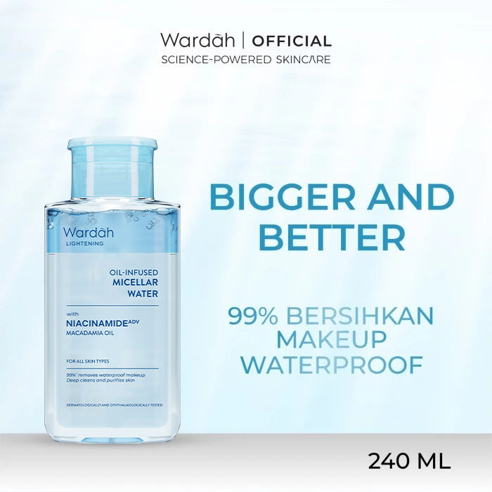 Wardah Lightening Oil-Infused Micellar Water - Make Up Remover dengan Advanced Niacinamide - Mencerahkan dan Melembapkan - Tidak Perih di Mata - Skincare