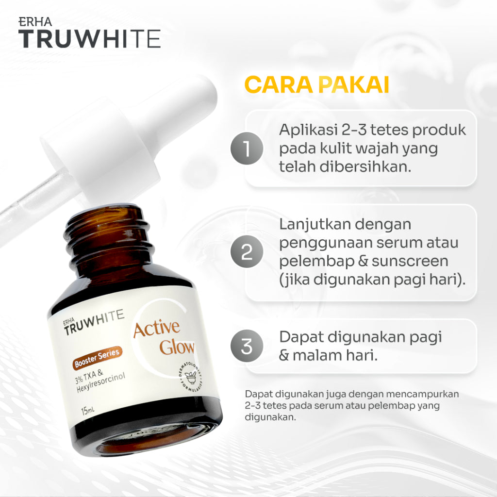 ERHA Truwhite Active Glow Booster with 3% Tranexamic Acid & Hexyl Resorcinol - 15ml I Atasi dan Cerahkan Dark Spot cocok untuk kulit Normal/Sensitif/Jerawat