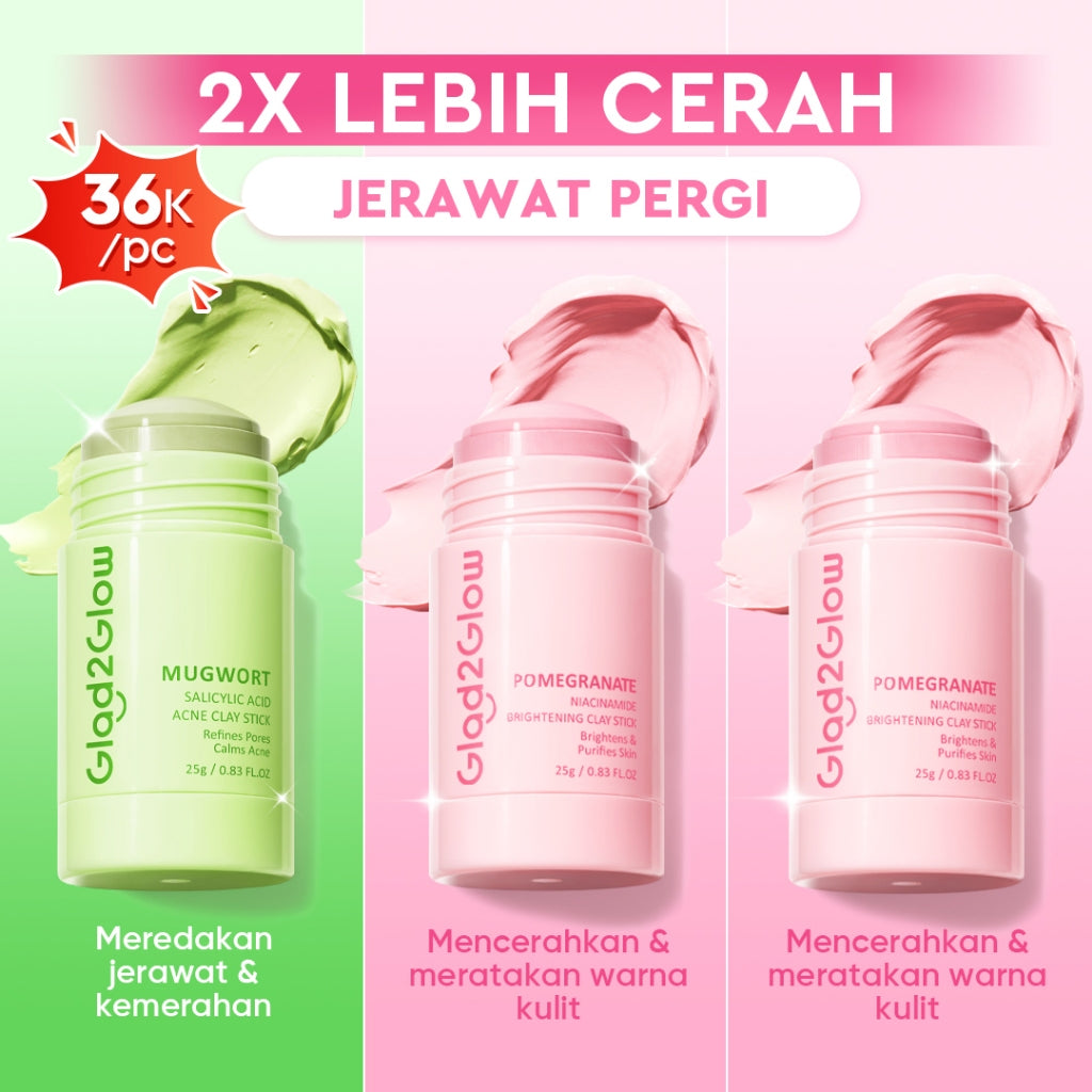 [DISKON 60%]Glad2Glow Clay Stick&Face Mask Complete Series-Pomegranate Brightening/Mugwort Salicylic Acid Acne/ Volcano 3D Acid Pore-masker Packs Masker Wajah Sheet Mask mask sleeping mask mugwort mask acne masker komedo g2glow official store