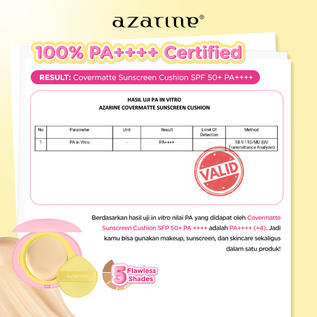 Azarine Maximum Protection Set [2 PCS] Covermatte Cushion + Sunscreen Best Seller untuk Semua Jenis Kulit Cushion Tahan Lama Flawless Matte Finish Lightweight Makeup Easy Application Buildable Coverage