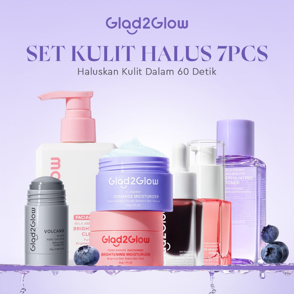 [HEMAT 60K]Glad2Glow Kulit Halus Bundle 7in1 eksfoliasi wajah Skincare Set-Pulihkan/Cerah Krim+Glowing Serum/Peeling Solution+ Cleanser+Eksfoliasi Toner-peeling whitening Moisturizer facial wash Pelembab skincare 1 set lengkap G2G glad2glow official store