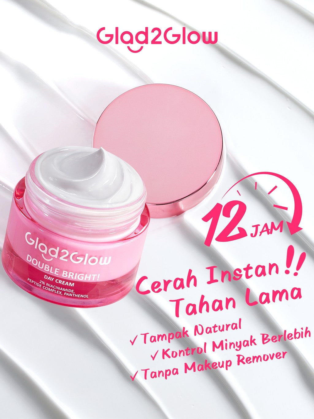 Glad2Glow Double Bright Day Cream tone up cerah Niacinamide Moisturizer brightening wajah cream pemutih wajah day cream Night Cream whitening cream skincare glowing BB cream Mencerahkan warna kulit halus g2glow official store