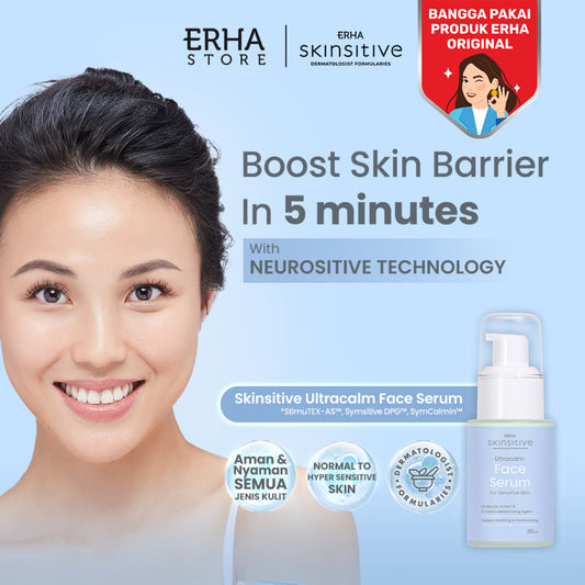 ERHA Skinsitive Ultracalm Face Serum 30g | Serum untuk Memperkuat Skin Barrier | Menenangkan Kulit Sensitif, Kemerahan, Iritasi, Breakout | Mengandung Calming Agent & Moisturizing | Mengandung Panthenol, Vitamin E