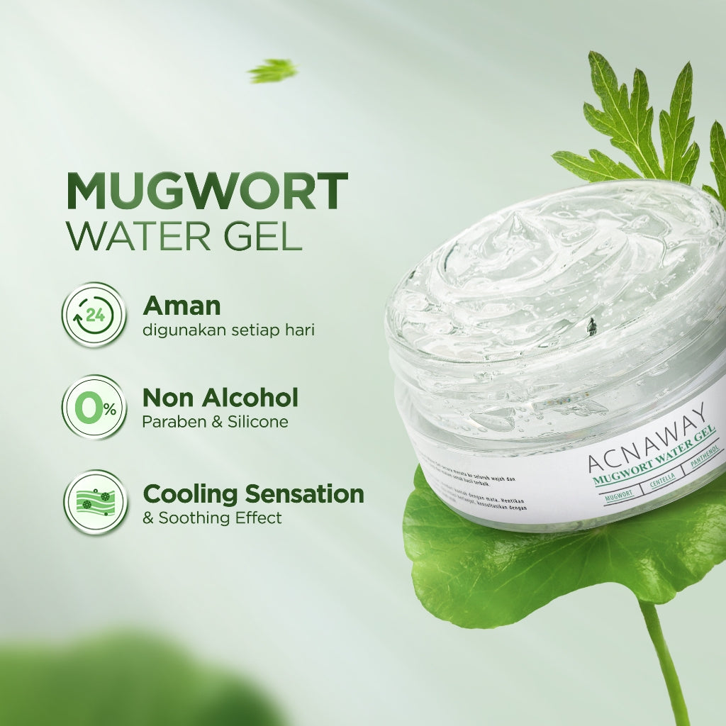 ACNAWAY 2PCS Mugwort Water Gel Moisturizer - Moisture Gel Pelembab Wajah Untuk Kulit Berjerawat Acne Friendly Melembapkan Wajah Sensitif Cooling Soothing Gel Untuk Kulit Kemerahan Acne Prone Daily Moist Anti Acne Cepat Menyerap Skincare Calming