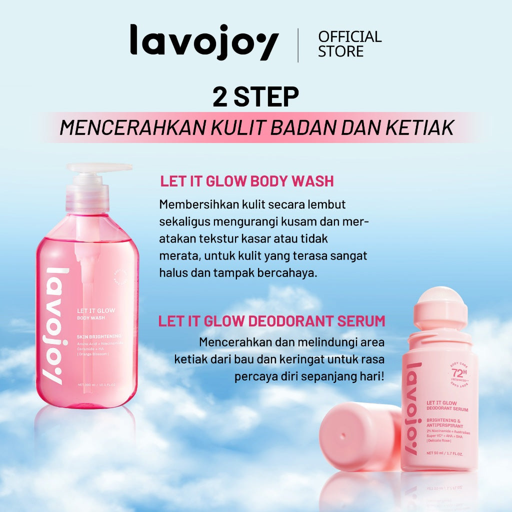 Lavojoy Let It Glow Deodorant Serum - Paket Perawatan Pencerah Ketiak & Kulit Tubuh, 72 Jam Perlindungan Bau & Keringat, Cepat Kering 5 Detik, Aman Kulit Sensitif, Niacinamide + Vitamin C