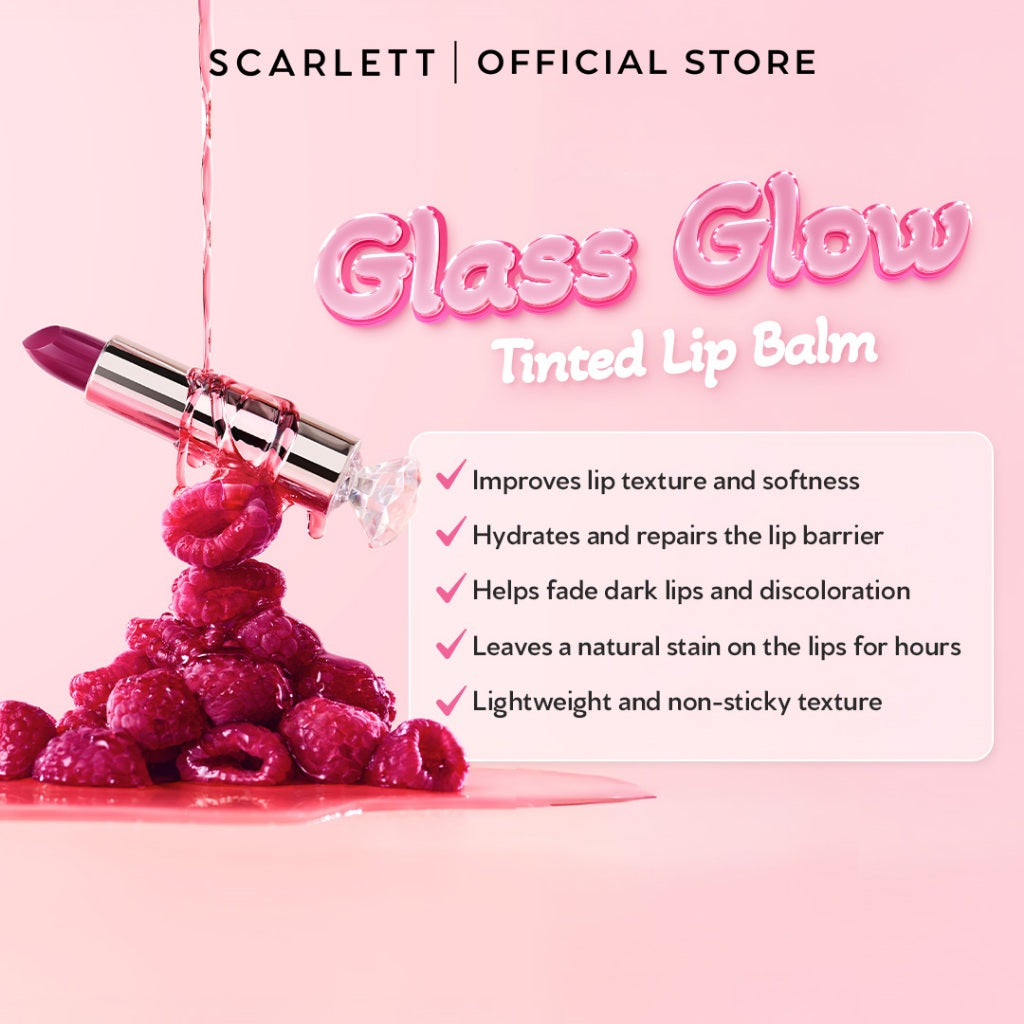 [IN VITRO SPF 50+ PA++++] SCARLETT GLASS GLOW TINTED LIP BALM - Moisturizing & hydrating, natural lip color, plumpy lips, cover bibir gelap, mencerahkan bibir | anti bibir kering dan gelap