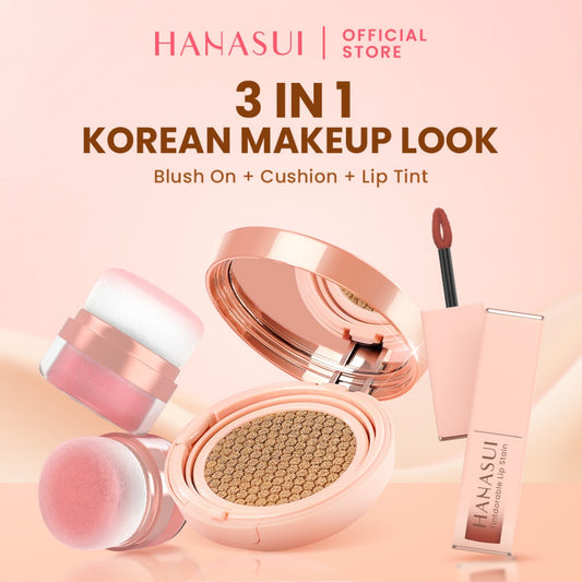 【3 IN 1】Hanasui Korean Make Up Look - Special Bundling 3Pcs Cushion Blush Liptint Natural Finish Makeup Ringan Waterproof