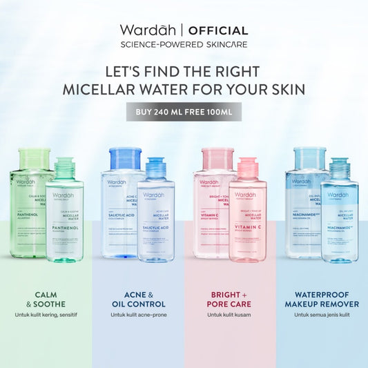WARDAH Micellar Water All Series Perfect Bright Calm and Soothe Nature Daily Acnederm Lightening Oil Infused Pembersih Wajah Make Up Remover Waterproof Tanpa Bilas Skincare