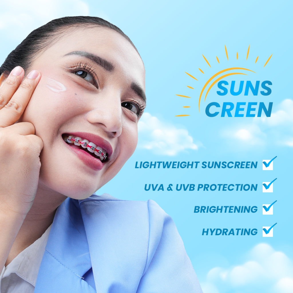 [ ] Cleora UV Glow Protect Shield - Sunscreen With Niacinamide Brightening Whitening Skincare Wajah Membantu Mencerahkan & Melembabkan Mudah Meresap Calming Lightening Suncreen Scincare Acne Melindungi Kulit Dari Sinar UVA UVB Untuk All Skin