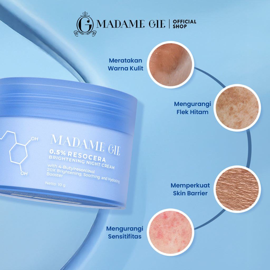 Madame Gie ResoCera Brightening Night Cream | Krim Malam Pencerah Wajah, Atasi Flek Hitam & Bekas Jerawat | Triple power formula Brightening, Hydrating & Soothing | Menjaga Skin Barrier Sehat & Melembapkan Kulit