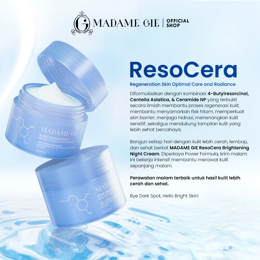 Madame Gie ResoCera Brightening Night Cream | Krim Malam Pencerah Wajah, Atasi Flek Hitam & Bekas Jerawat | Triple power formula Brightening, Hydrating & Soothing | Menjaga Skin Barrier Sehat & Melembapkan Kulit