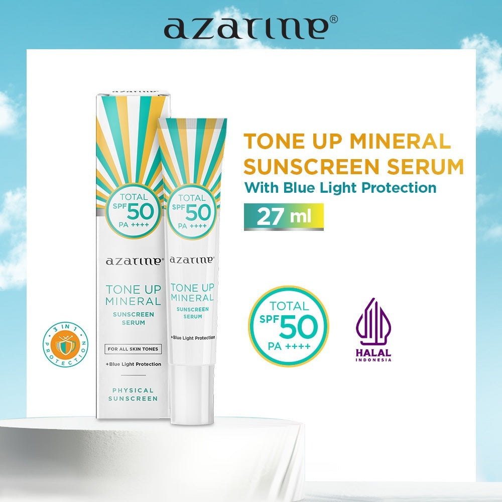 Azarine Tone Up Mineral Sunscreen Serum SPF50 PA++++ 27ml [LOLOS UJI INVIVO INVITRO] Sunscreen Mencerahkan semua jenis kulit