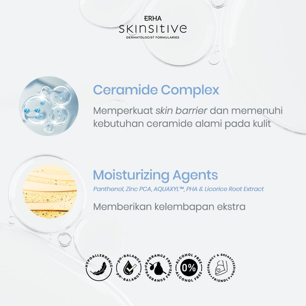 ERHA Skinsitive Ultracalm Body Lotion 125g | Pelembap Kulit Semua Jenis Kulit (Normal, Kering, Sensitif) | Gentle, No Fragrance, No Alcohol | Kulit Sangat Kering, Eksim, Ibu Hamil Menyusui, Anak Usia 3 | Skin Barrier Kuat dengan Ceramide, Calming Agent