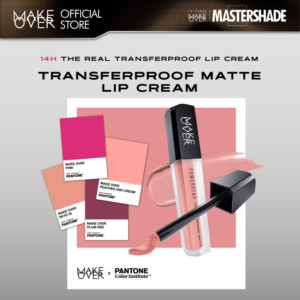 [SPECIAL MASTERSHADE] MAKE OVER Powerstay Transferproof Matte Lip Cream - Lipcream x PANTONE Tahan Lama 14 Jam Lip Cream Tidak Kering Ringan Kissproof Ombre Lips Color Nude Lipstick Matte 14H Make Up Long Lasting Somethin Time Less Stain w Maybe Euphoria