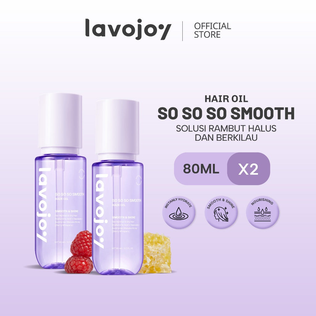 Lavojoy So So So Smooth Hair Oil 80ml  – Hair Oil Rambut Kering & Kusut, Melembutkan, Mengurangi Rambut Mengembang, Perlindungan Rambut Dari Panas Berlebih, Dengan 9 Natural Oils & Vitamin E