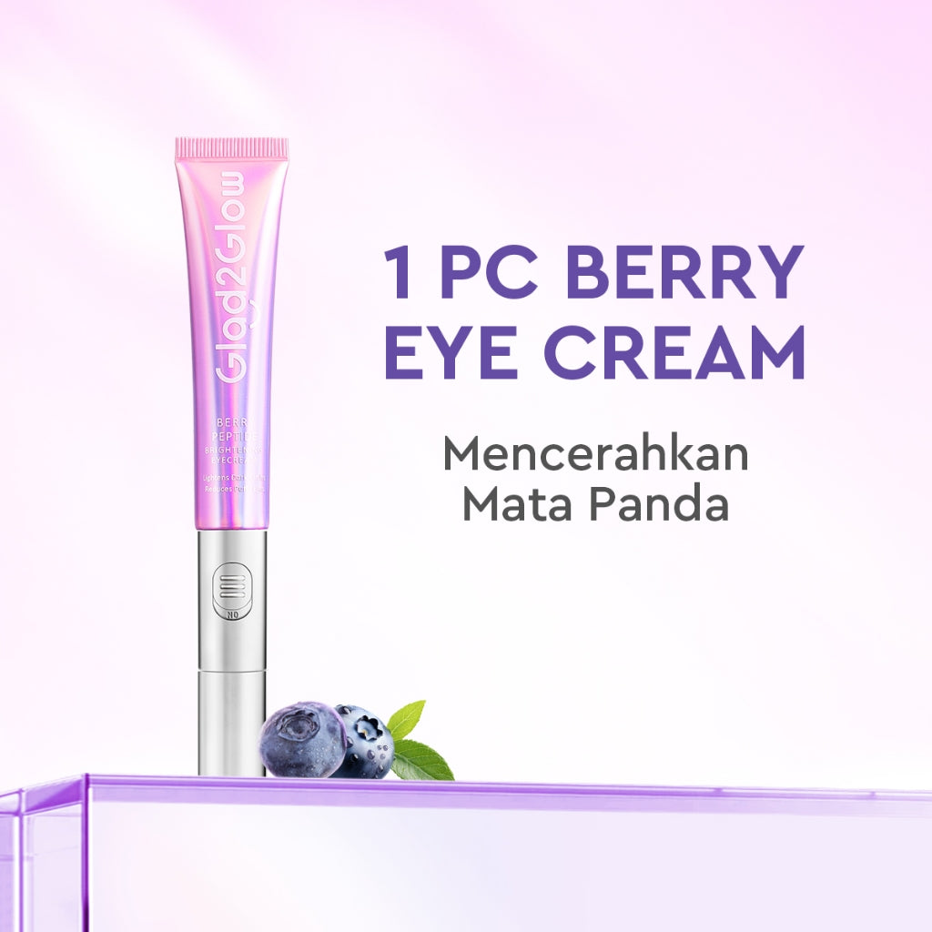 Glad2Glow Berry Eye Cream Brightening Eye Serum | Krim Mata with Electronic Massager with Peptide mata panda  kantung mata untuk Mengurangi Kantung Mata Eye Cream Eye Serum Penghilang Mata Panda Kantung Mata Cream Treatment g2glow official store