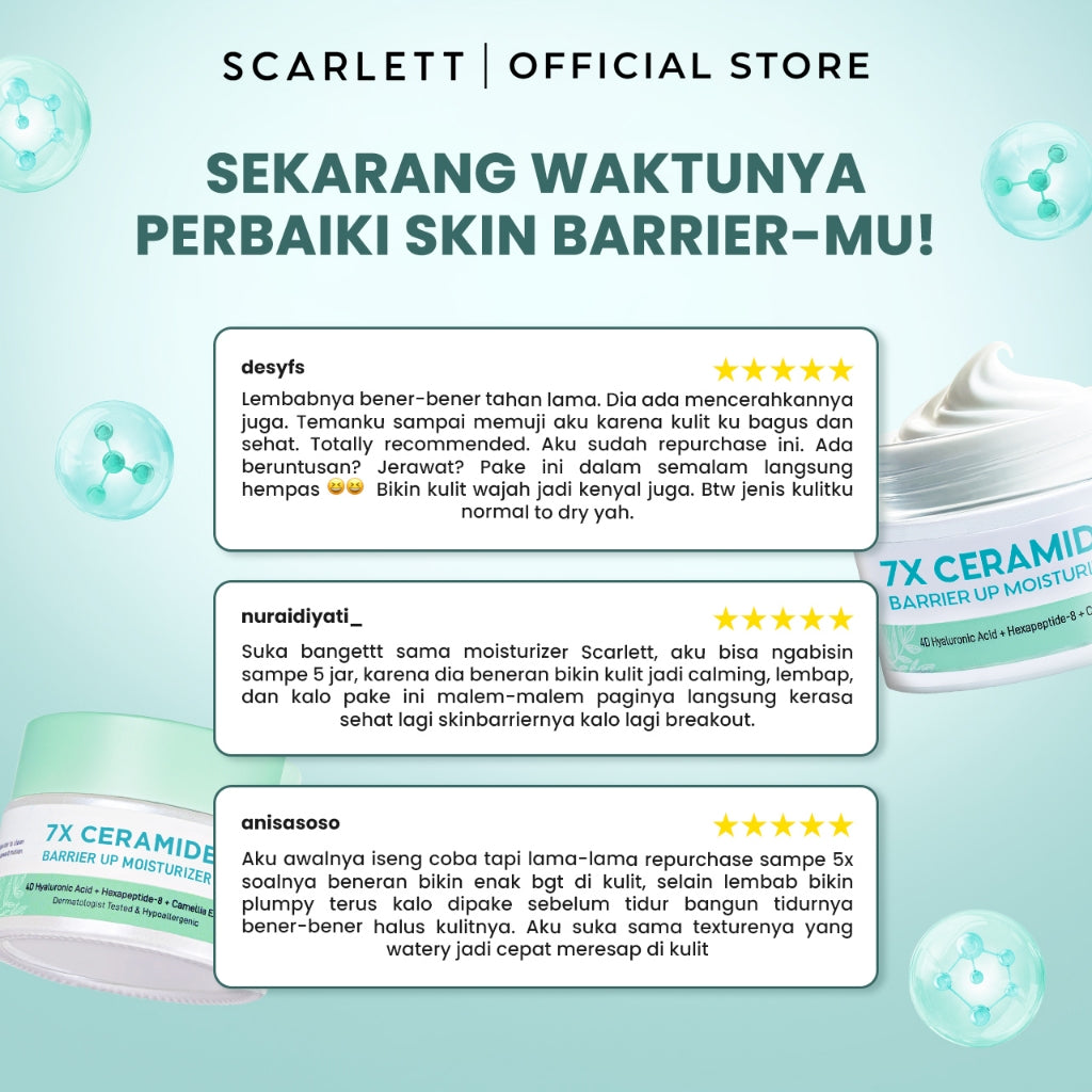SCARLETT 7X Ceramide Moisturizer - Pelembab Wajah untuk Mencerahkan Melembabkan Memperbaiki Skin Barrier & Menghidrasi Kulit Wajah || Sensitif Skin Approved & Tidak Buat Make Up Geser