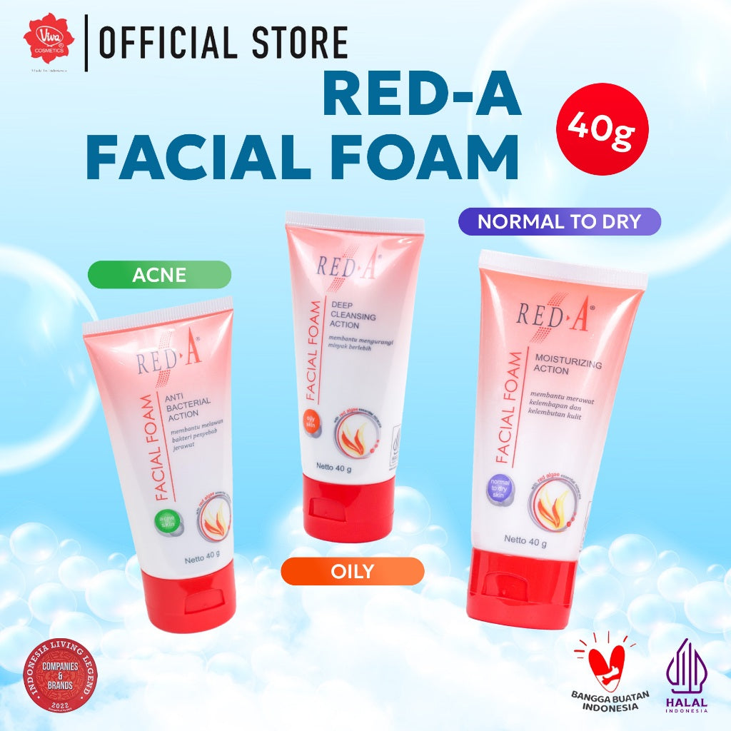 Red-A Facial Foam For Normal To Dry with Moisturizer Complex, Chamomile & Red Algae Extract (tersedia 40 Gr & 80 Gr )