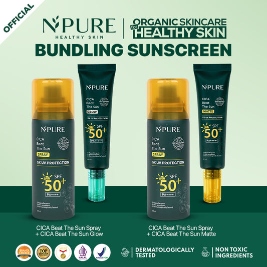 DOUBLE PROTECT -  NPURE Sunscreen Beat The Sun Matte/Glow + NPURE Sunscreen Beat The Sun Spray / Sunscreen Spray / Sunscreen Wajah / Sunscreen Badan / SPF 50+++