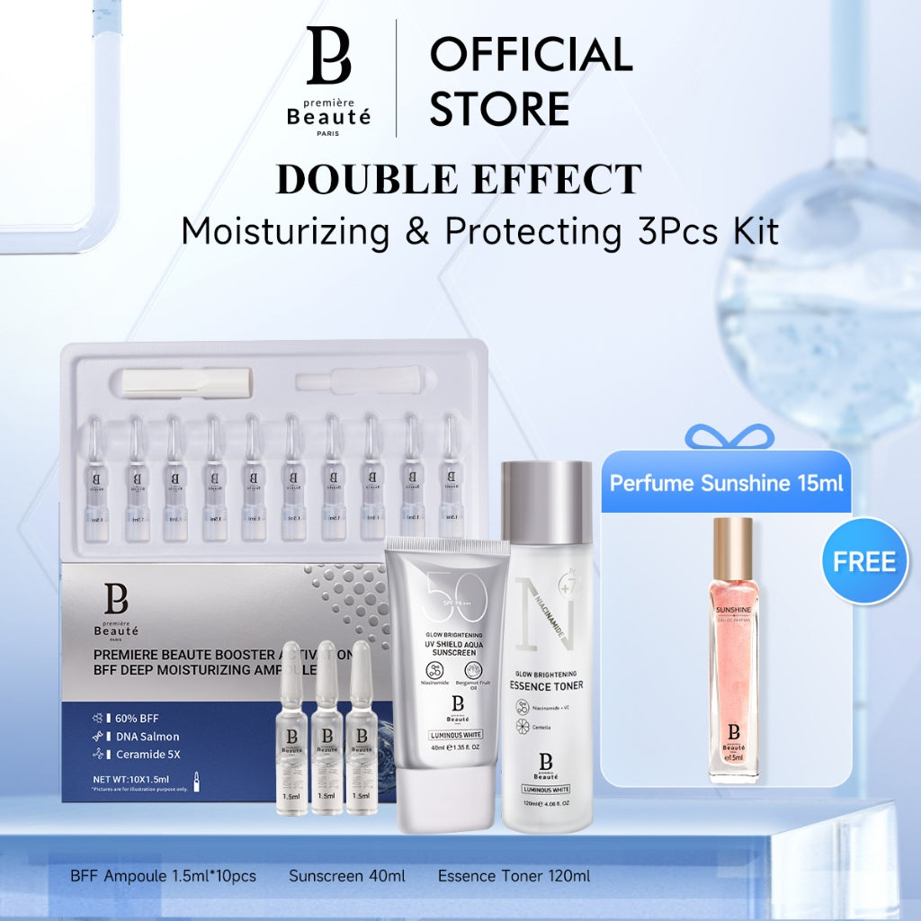 PREMIERE BEAUTE Brightening Moisturizing Niacinamide Whitening Double Effect Whitening & Protecting 3Pcs Kit  Ampoule /Sunscreen/toner/creasm