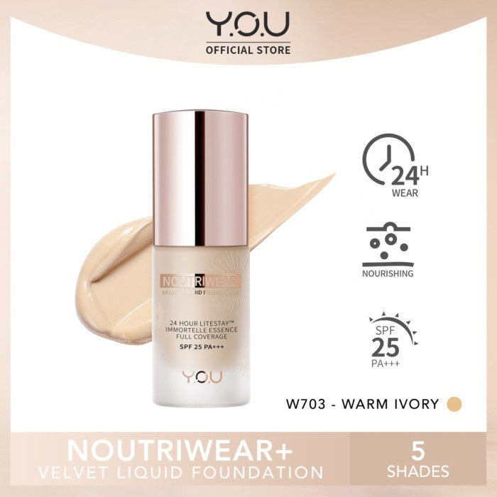 YOU 24H NoutriWear+ Velvet Liquid Foundation SPF Alas Bedak Perawatan Wajah Tahan Lama 24 Jam Full Coverage Kosmetik