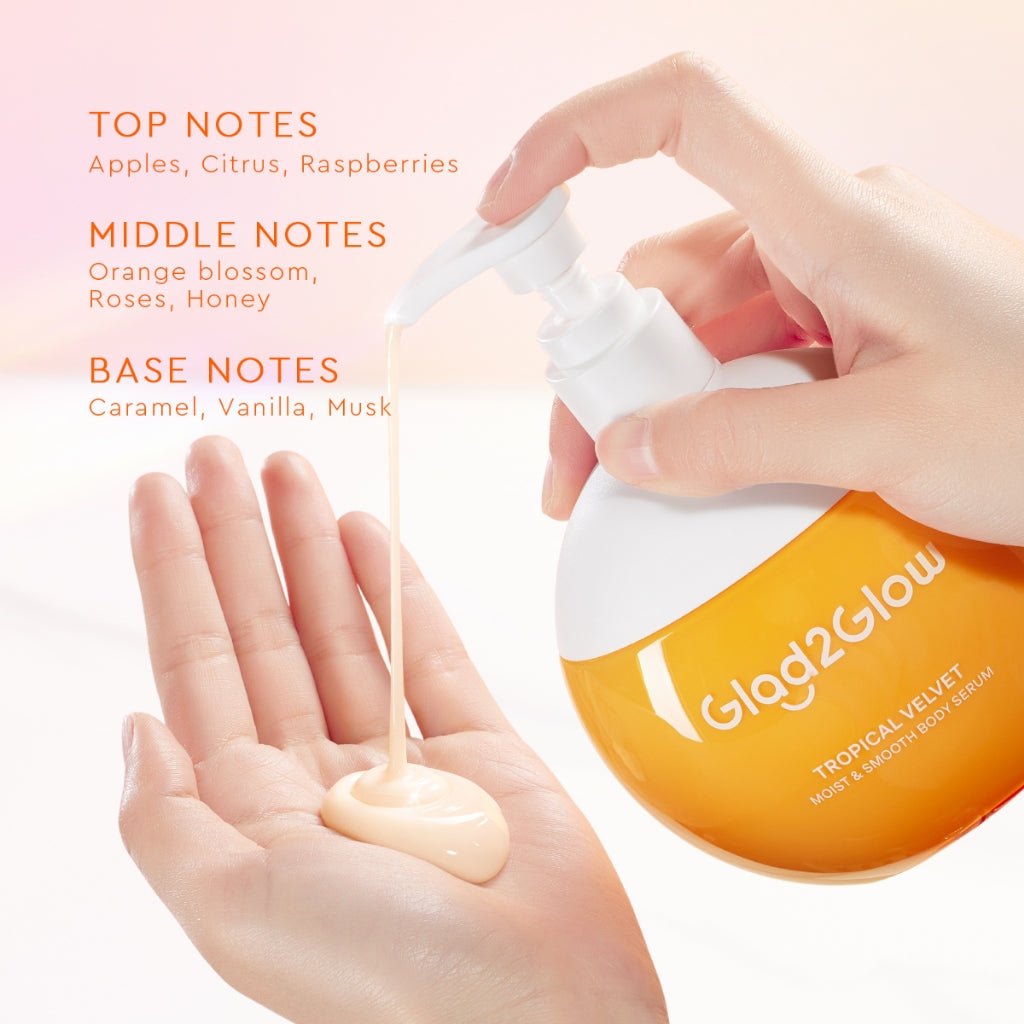 [SPECIAL DISCOUNT]GLAD2GLOW Tropical Velvet Moist & Smooth Hand Body Serum 300ml | Body Cream Body Lotion Menghidrasi Kulit Mencerahkan Dan Pemutih Tubuh Atasi Kulit Belang Brighty Body Care Whitening Skinvu body lotion glad2glow official store