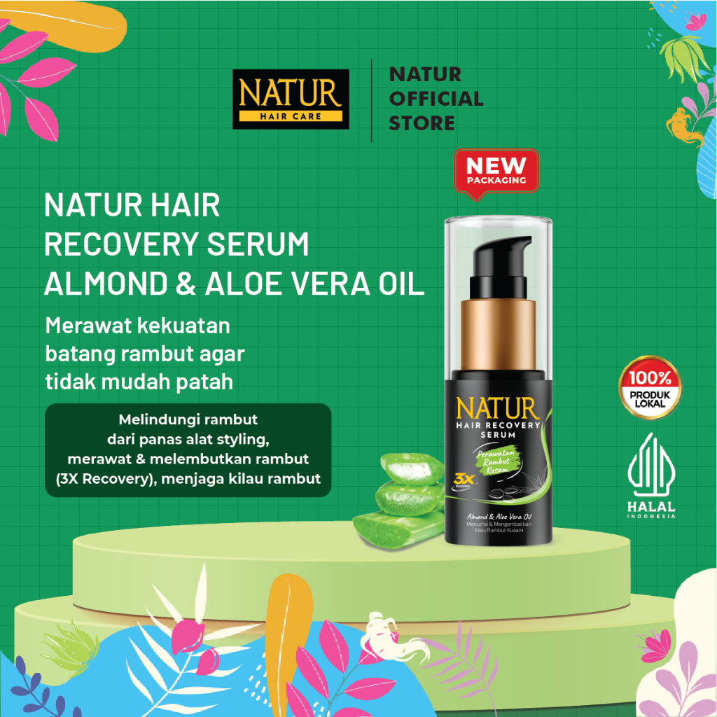 Natur Hair Recovery Serum Almond & Aloe Vera Oil 60 ml - Paket Menyembuhkan Rambut Rusak