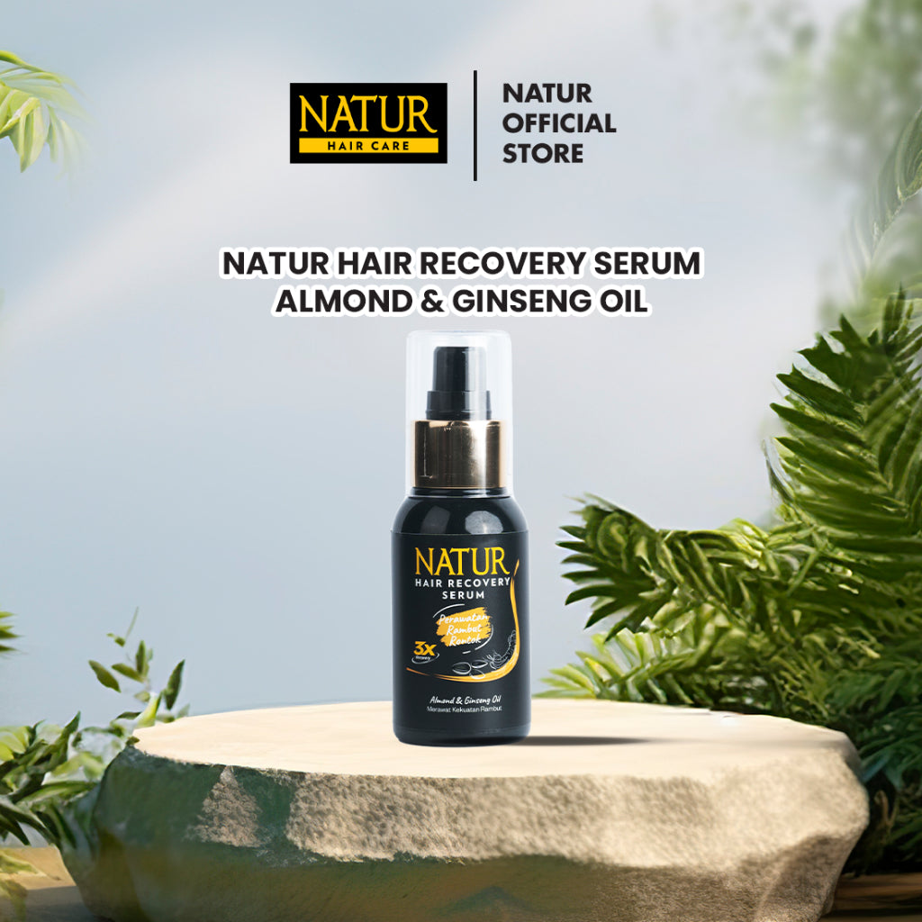 Natur Hair Recovery Serum Almond & Ginseng Oil 60 ml - Paket Menguatkan Akar Rambut Rontok / Anti Hair Fall