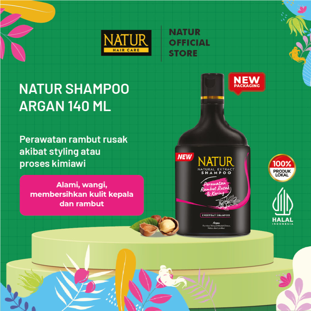 [NEW FORMULA] Natur Shampoo Argan Oil 140 ml - Shampoo Perawatan Rambut Diwarnai, Rusak, Kering, dan Bercabang