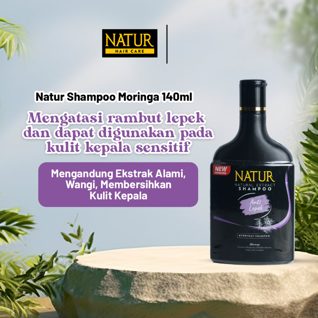Natur Shampoo Moringa 140 ml - Sampo Perawatan Rambut Anti Lepek, Rambut Menjadi Lebih Bervolume, Halus, dan Lembut