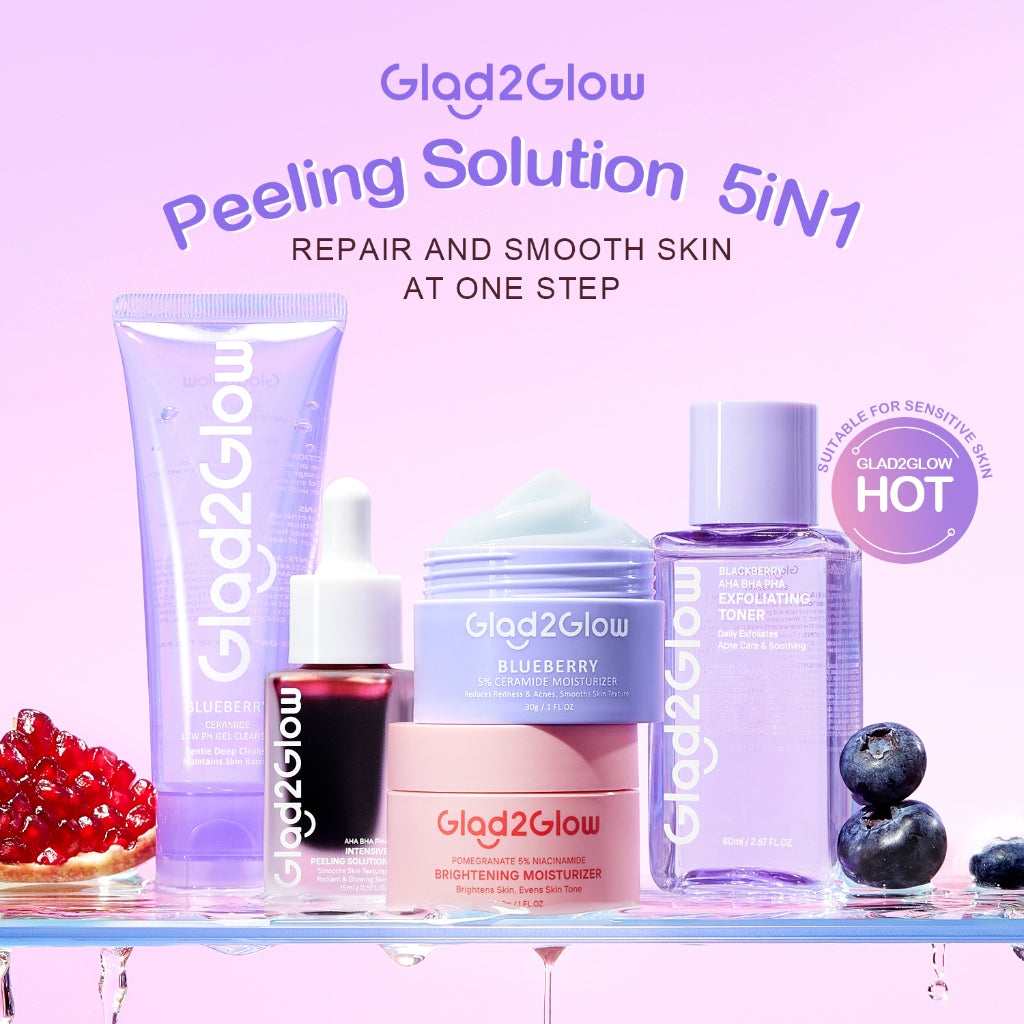 [Set Eksfoliasi]Glad2Glow Kulit Halus Bundle all in 1 - 2/3/4/5 PCS eksfoliasi wajah Skincare Set-Pulihkan/Cerah Krim+Peeling Solution+ Cleanser+Eksfoliasi Toner-peeling whitening Moisturizer facial wash Pelembab G2G glad2glow official store