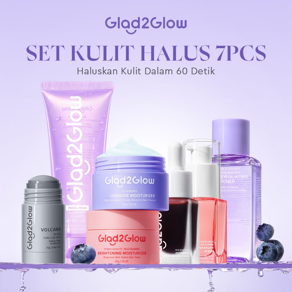 [HEMAT 60K]Glad2Glow Kulit Halus Bundle 7in1 eksfoliasi wajah Skincare Set-Pulihkan/Cerah Krim+Glowing Serum/Peeling Solution+ Cleanser+Eksfoliasi Toner-peeling whitening Moisturizer facial wash Pelembab skincare 1 set lengkap G2G glad2glow official store