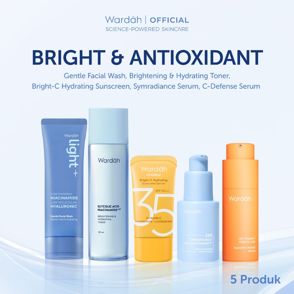 Paket Skincare Wardah Isi 5 pcs - Face Wash, Toner, Moisturizer Gel, Serum, & Sunscreen Paket Solusi Masalah Kulit - Skincare