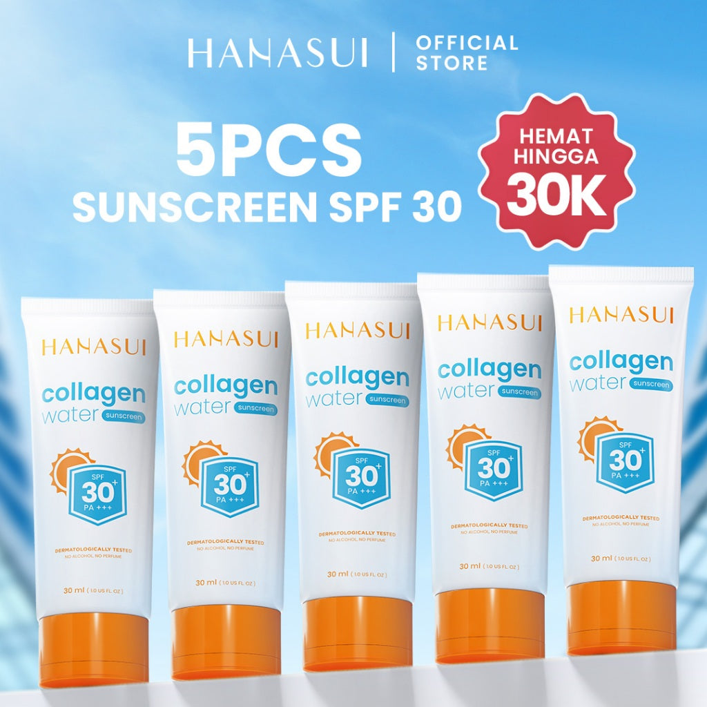 【5pcs Hemat】Hanasui Collagen Water Sunscreen - SPF 50 & SPF 30 - Ringan & Menenangkan Kulit No Whitecast Tidak Kusam Berminyak
