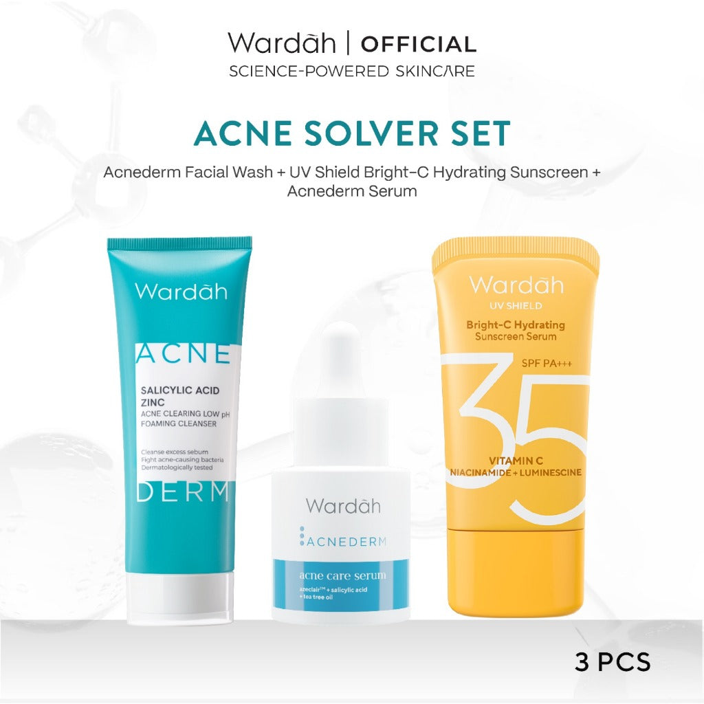 Paket Skincare WARDAH Isi 3 pcs - Face Wash, Day Cream, Sunscreen & Serum Paket Solusi Masalah Kulit