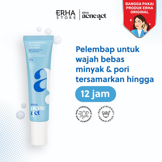 ERHA Acneact Pore Minimizer & Oil Control Gel Cream 30g - Pelembap Kulit Minyak & Pori Besar | BHA | Niacinamide