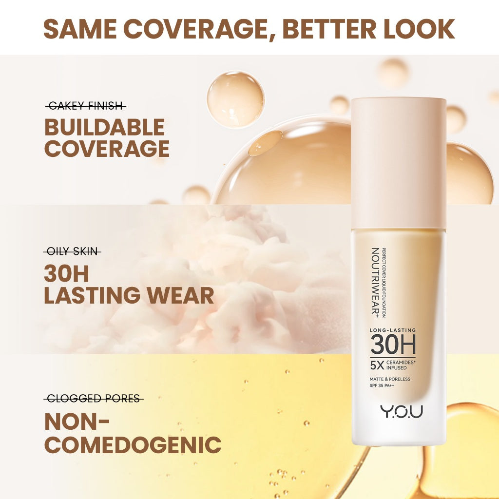 [NEW UPGRADE] YOU NoutriWear+ Perfect Cover Liquid Velvet Liquid Foundation Foundation Dengan Sunscreen High Coverage SPF 35 Velvet Matte Finish