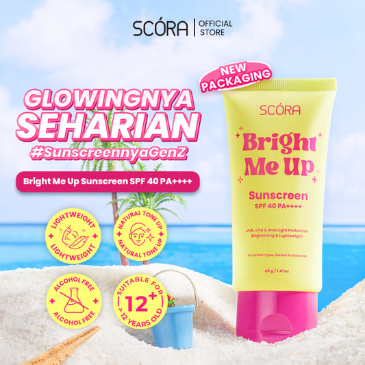 [READY] SCORA Bright Me Up Sunscreen 40 gr Sunblock Mencerahkan Melindungi UV Menyerap Cepat Glowing Sepanjang Hari