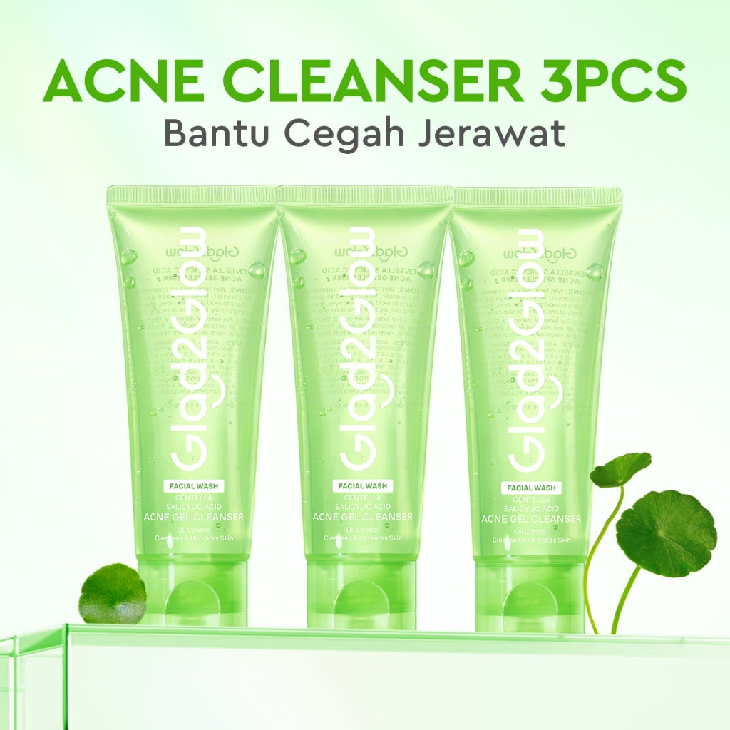 Glad2Glow Centella Salicylic Acid Acne Gel Cleanser  facial wash skincare face wash sabun cuci muka cleansing balm exfoliating exfoliasi wajah sabun muka pembersih wajah merawat serta membantu menenangkan jerawat g2glow official store