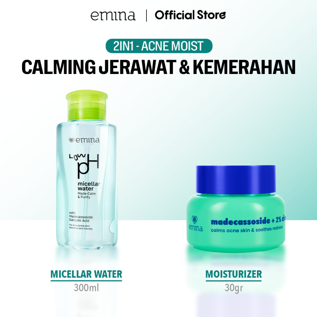 Emina Low pH Micellar Water  untuk Kulit Berminyak dan Berjerawat Sensitif 125ml & 300ml | Salicylic Acid Pembersih Wajah Gentle Makeup Remover Double Cleansing for Acne-Oily Prone Skin Oil Control Moisturizer Sunscreen Mencerahkan