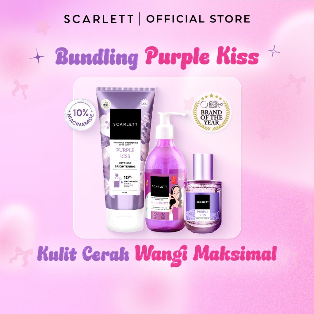 【NEW LAUNCH】BUNDLING Scarlett Fragrance Brightening Body Serum 170ml & Scarlett Whitening Extrait De Parfum 30ml ( Velvet Rouge / Purple Kiss )  | Melembapkan mencerahkan meratakan warna kulit, Kulit cerah wangi mewah