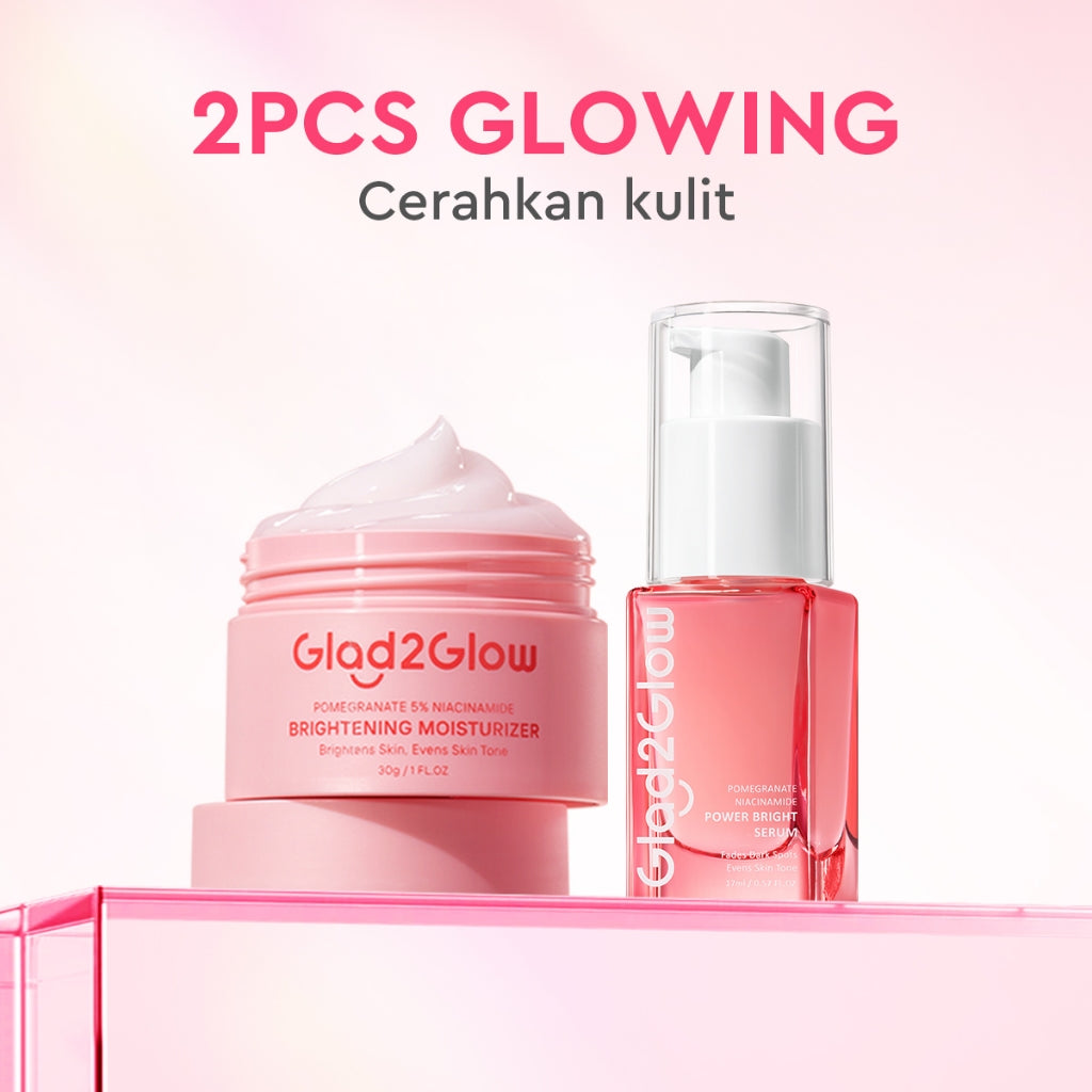 Glad2Glow 2pcs Skincare Paket- Moisturizer+Serum-Beauty Sets & Packages Mencerahkan warna kulit  Menghilangkan jerawat pengelupasan kulit penghalang perbaikan Anti penuaan kulit halus Mencerahkan bintik hitam Atur Minyak Berlebih g2glow official store