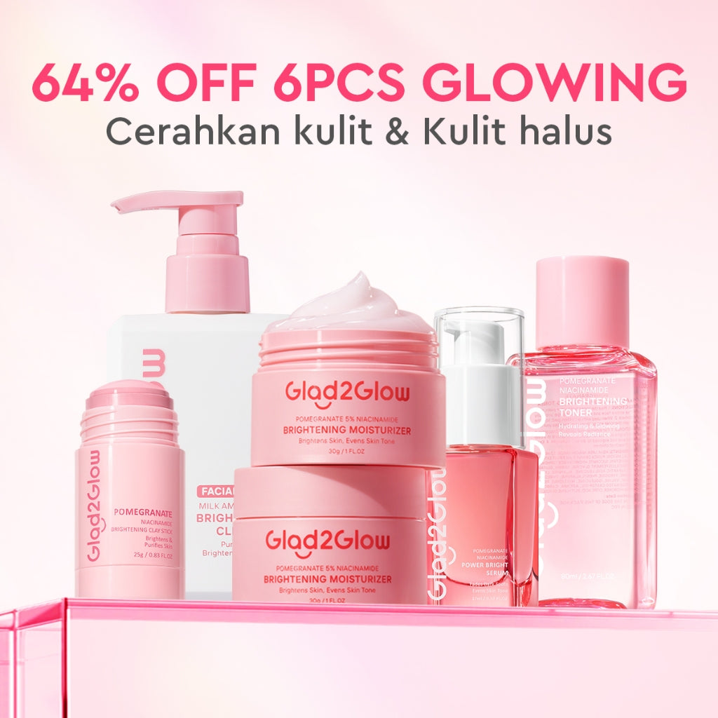 [Cocok Untuk Pemula] Glad2Glow Cerah Glowing Bundle all in 1 7in1-Brightening Moisturizer+Serum+Cleanser+toner+Peeling solution+Retinol 10%Niacinamide skincare paket pembersih perawatan kulit mencerahkan warna kulit pelembab wajah g2glow official store