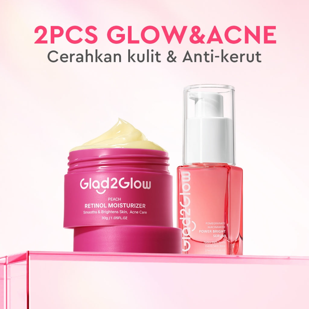 Glad2Glow 2pcs Skincare Paket- Moisturizer+Serum-Beauty Sets & Packages Mencerahkan warna kulit  Menghilangkan jerawat pengelupasan kulit penghalang perbaikan Anti penuaan kulit halus Mencerahkan bintik hitam Atur Minyak Berlebih g2glow official store