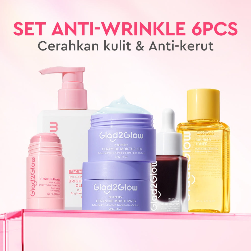 Glad2Glow Day&Night 6in1 Renew Set bundle -Milk cleanser+Brightening toner+Brightening Moisturizer+Cleanser+Brightening Serum+Retinol Serum+Retinol moisturizer Niacinamide Mencerahkan Wajah Mencerahkan Melembabkan Kulit skin skincare g2glow official store