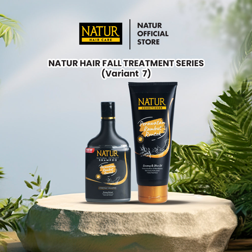 Natur Hair Fall Treatment - Paket Perawatan Haircare dengan Extract Ginseng dan Argan / Anti Hairfall (Anti Rambut Rontok) / Menguatkan serta memberi nutrisi / Vitamin Akar Rambut (Sampo, Hair Tonic, Conditioner) Shampoo & Conditioner
