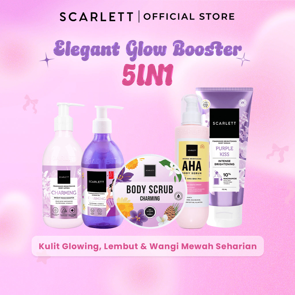 SCARLETT Top Picks Glow Body Care Series 5in1 Body Scrub + Shower Gel/Shower Scrub + Exfoliate + Body Serum + Body Lotion Paket Lengkap Fragrance Body Care | Aroma Wangi Mewah Tahan 12 Jam Mencerahkan Melembabkan Menutrisi Kulit