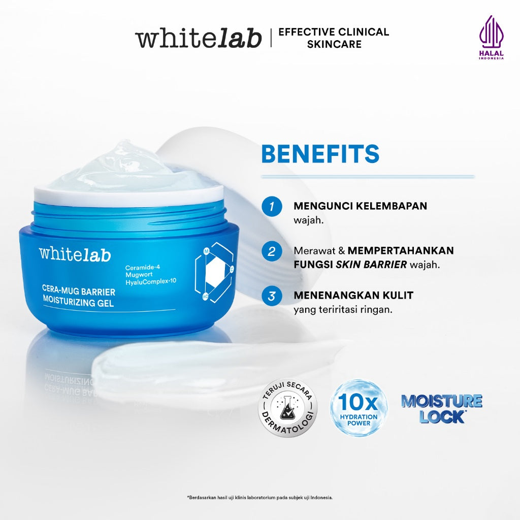 Whitelab Cera-Mug Moisturizer Gel untuk Skin Barrier - Pelembap Kulit Wajah Kering Siang Malam Cera-mug dengan Hyaluronic, Ceramide