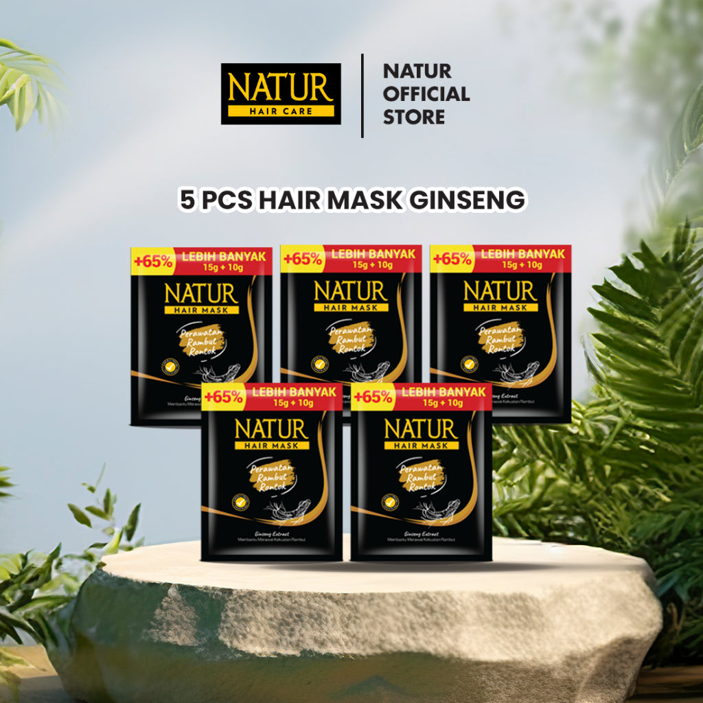 Natur Hair Mask Ginseng 5 (Lima) Pcs - Paket Masker Merawat Kekuatan Rambut / Anti Hair Fall / Mengurangi Rambut Rontok