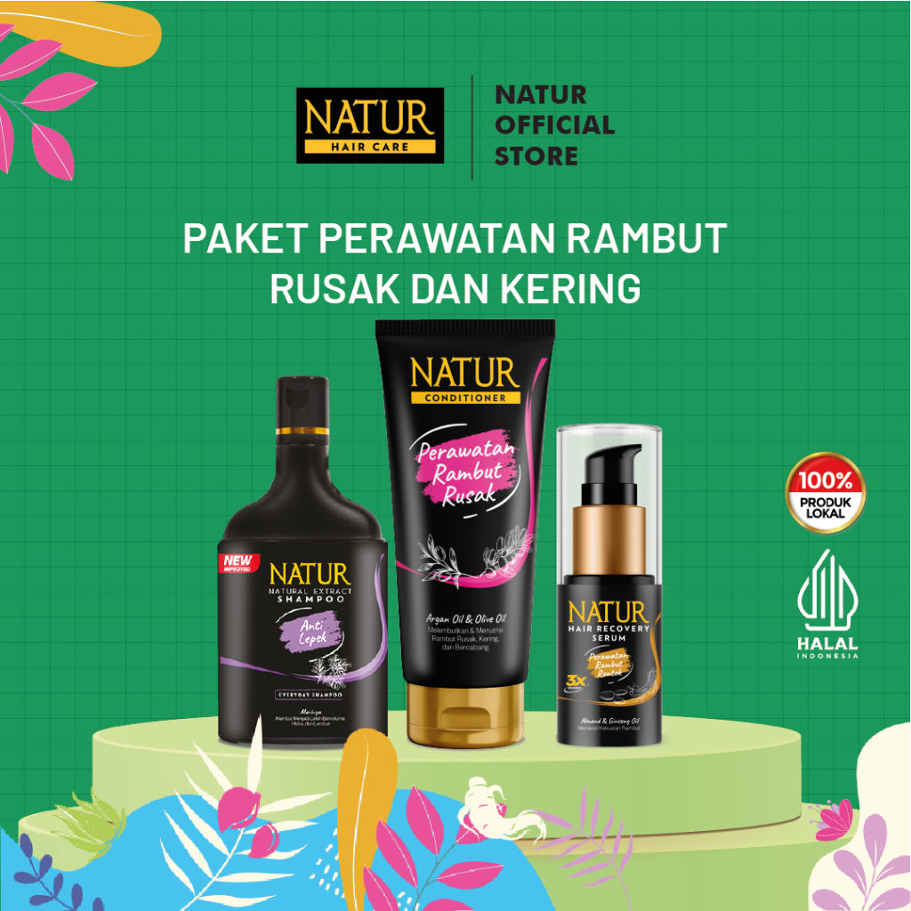 Paket Rambut Rusak dan Kering - Shampoo, Conditioner, Hair Recovery Serum Rambut Rusak dan Kering